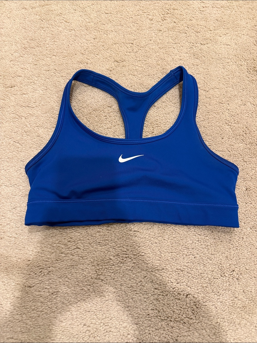 Nike Women's Royal Blue Racerback Sports Bra with White Swoosh